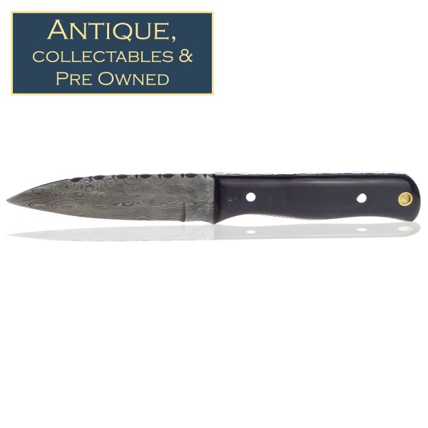 Damascus bushcraft knife with work back blade work and bushcraft sheath