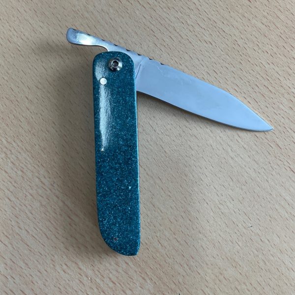 Mick Wardell Friction Folding Pocket Knife with Green Corian Handle - Image 6