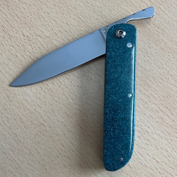 Mick Wardell Friction Folding Pocket Knife with Green Corian Handle - Image 5