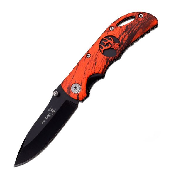 folding liner lock with Orange camo handle