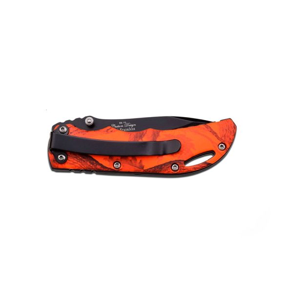 folding liner lock with Orange camo handle