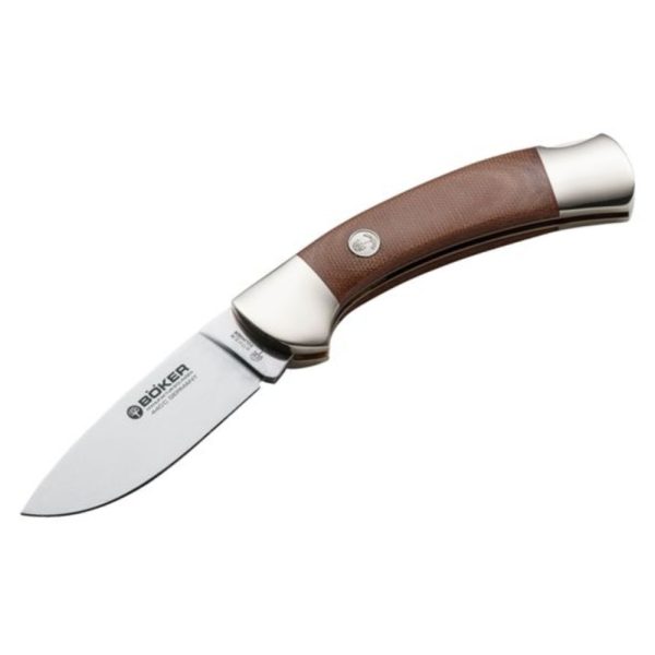 Boker 3000 Folding Drop Point with Brown Canvas Micarta Handles