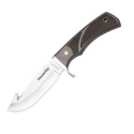 Black Fox Gut Hook Skinner with black Leather Sheath | SportingCutlery.co.uk