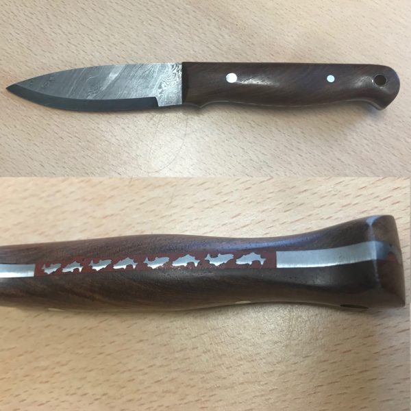 Custom Handmade Leaping Salmon Bushcraft Knife in Damascus Steel