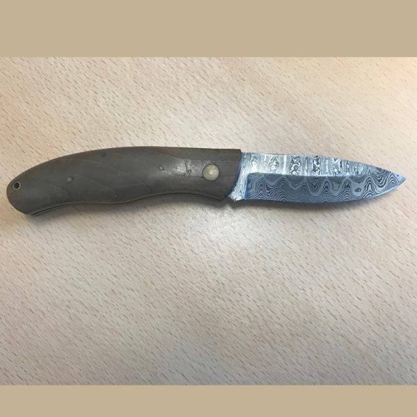 Damascus Folding Pocket Knife with Burlwood Onlays - Image 2