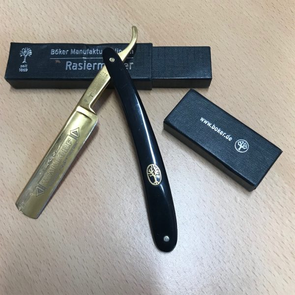 H. Boker & Co Tree Brand Straight Razor -WALDORF - 24carat Gold Plated | www.sportingcutlery.co.uk