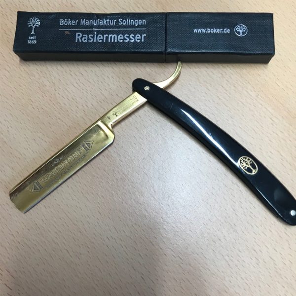 H. Boker & Co Tree Brand Straight Razor -WALDORF - 24carat Gold Plated | www.sportingcutlery.co.uk