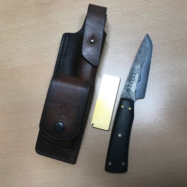 Blenheim Forge Bush Craft Knife along with English leather hand stitched sheath and Diamond/stone sharpener. - Image 4