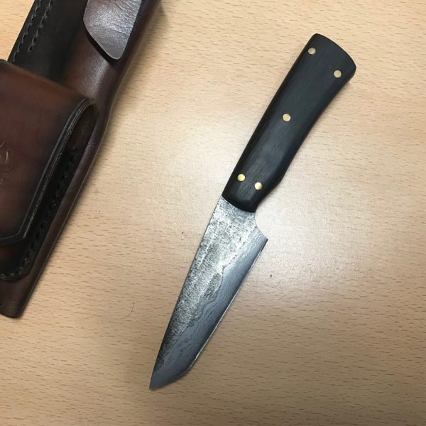 Blenheim Forge Bush Craft Knife along with English leather hand stitched sheath and Diamond/stone sharpener. - Image 2