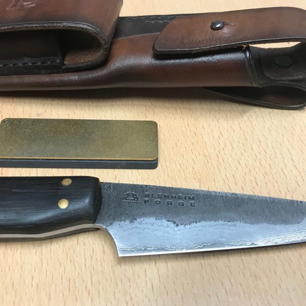 Blenheim Forge Bush Craft Knife along with English leather hand stitched sheath and Diamond/stone sharpener. - Image 3