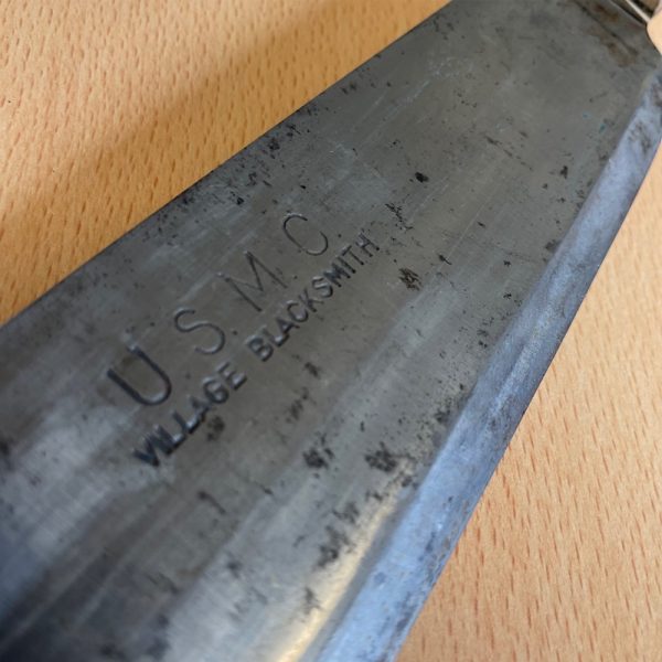 USMC Village Blacksmith Bolo Knife/Machete With Correct 1944 Dated Thick Leather Scabbard By Boyt. - Image 8