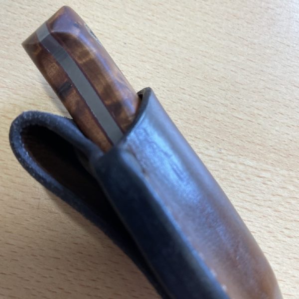 ERK Skinner Handmade Bushcraft Knife Scandi Grind Blade bespoke pins and Leather Friction Sheath - Image 2