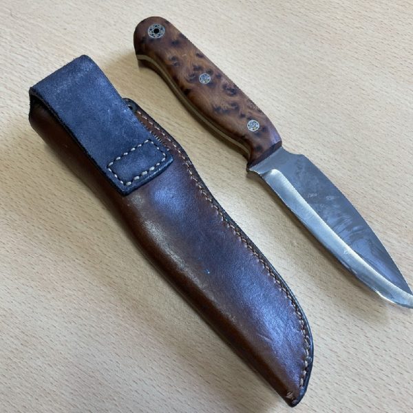 ERK Skinner Handmade Bushcraft Knife Scandi Grind Blade bespoke pins and Leather Friction Sheath - Image 5