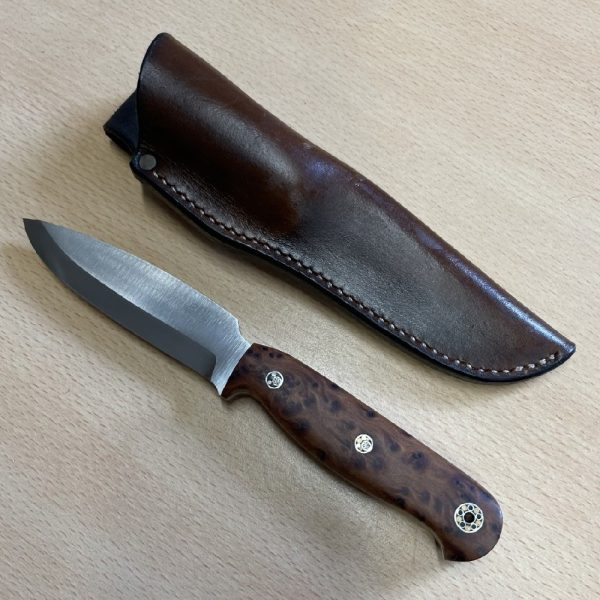ERK Skinner Handmade Bushcraft Knife Scandi Grind Blade bespoke pins and Leather Friction Sheath - Image 6
