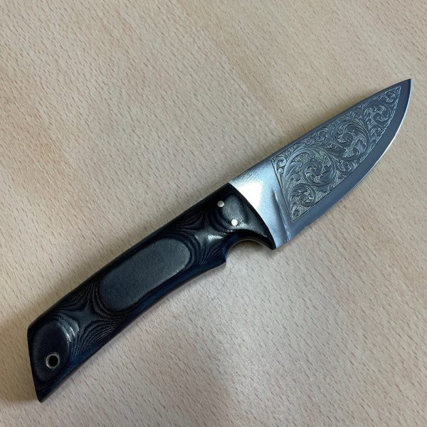 Tony Jones Fixed Blade with Micarta Handle and Decorative Blade Engraving - Image 2