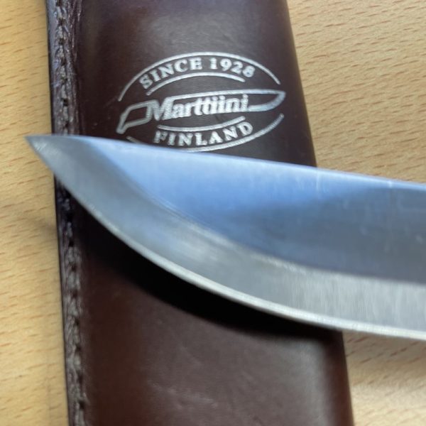 Marttiini Full Tang Hunter with Birch Scales and Scandi Style Leather Sheath - Image 6