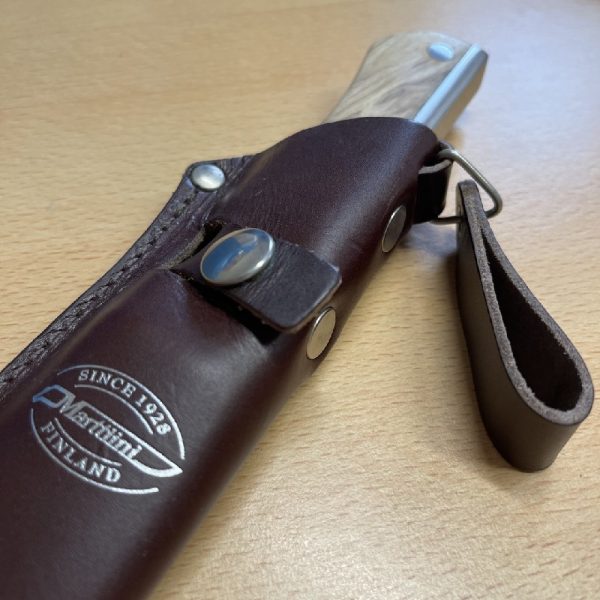 Marttiini Full Tang Hunter with Birch Scales and Scandi Style Leather Sheath - Image 4