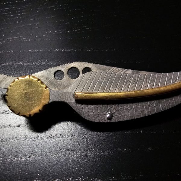 Kuboy Handmade 18.6cm Damascus Steel folding pocket knife leaf style design blade length: 6,7cm MINT CONDITION - Image 3
