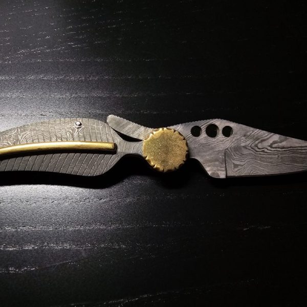 Kuboy Handmade 18.6cm Damascus Steel folding pocket knife leaf style design blade length: 6,7cm MINT CONDITION - Image 5