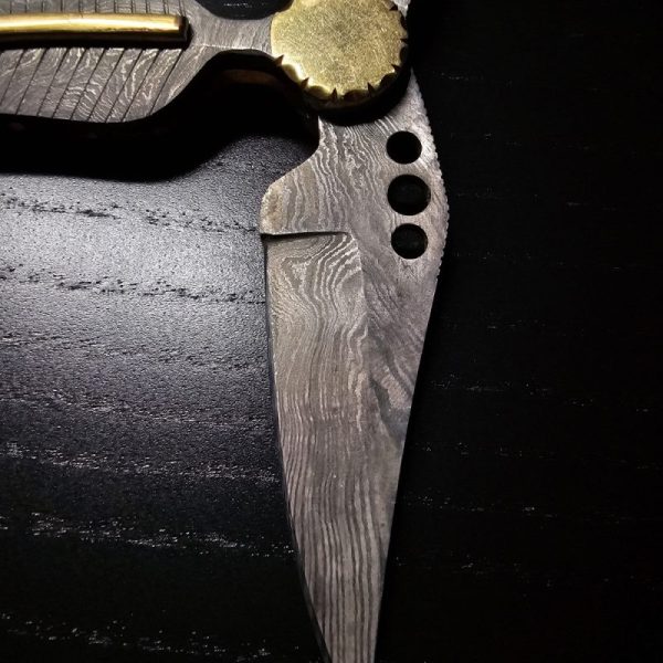 Kuboy Handmade 18.6cm Damascus Steel folding pocket knife leaf style design blade length: 6,7cm MINT CONDITION - Image 7