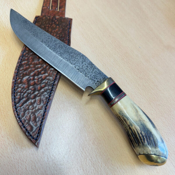 Damascus Bowie Antler & Brass