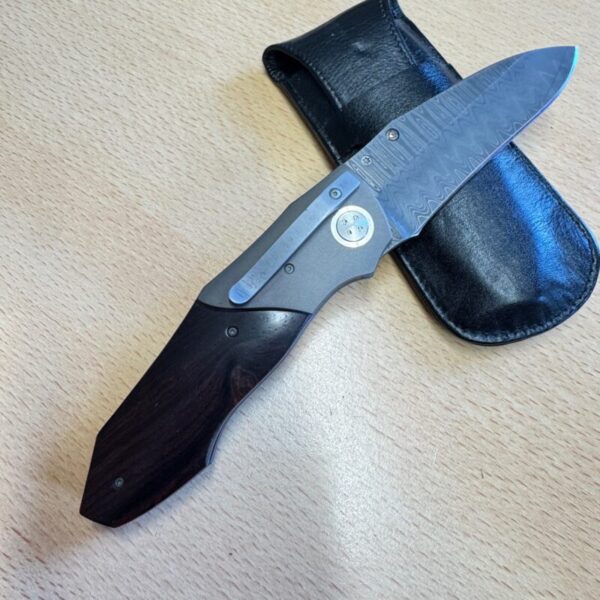 Allen Elishewitz Anubis Damascus Blade Snakewood folder - Image 3